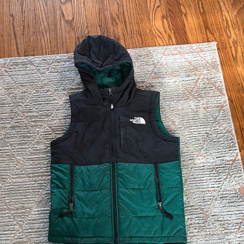 The North Face Kids Black and Green Hooded Vest